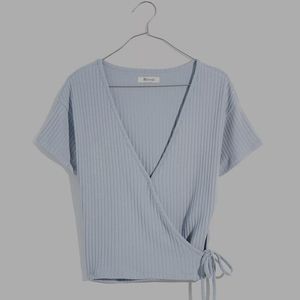 Madewell Ribbed Wrap Crop Top Dusty Blue NWT
